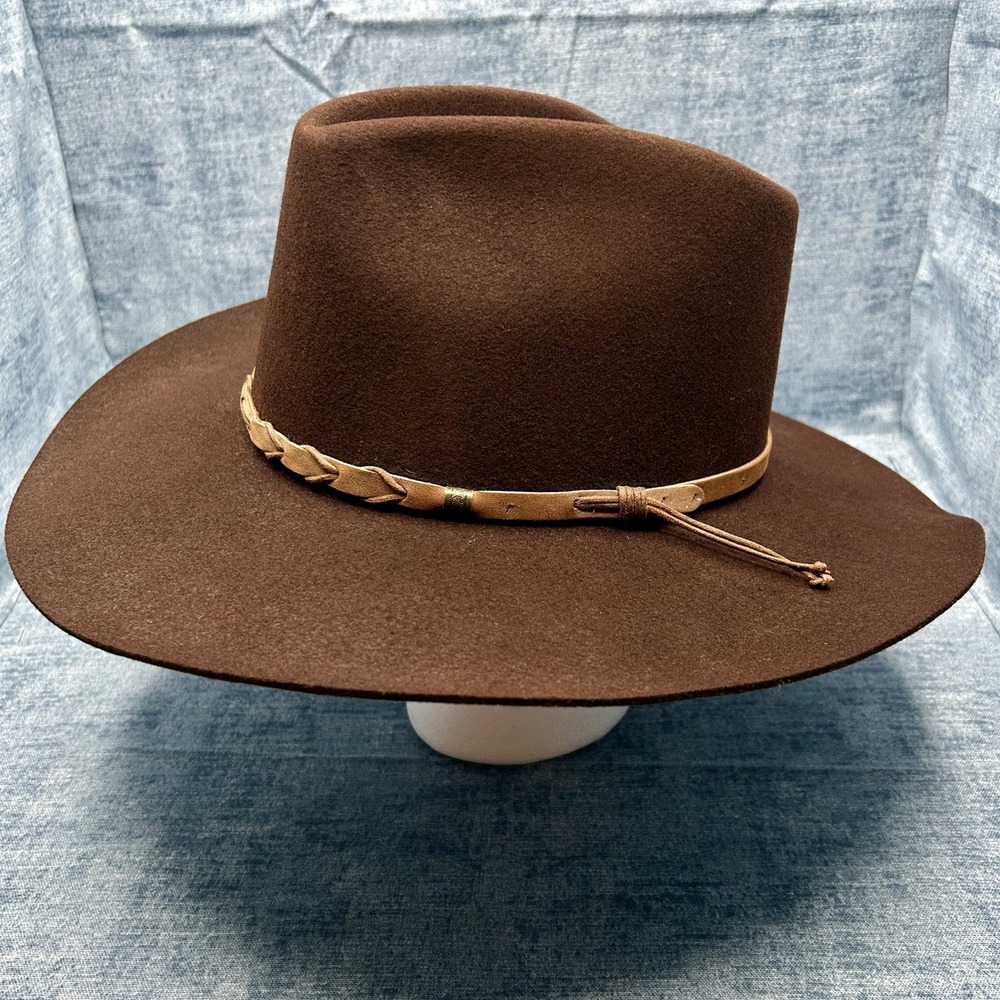 Renegade Headwear Brown Wool Felt Cowboy Hat 7 5/8 Braided Leather Band USA